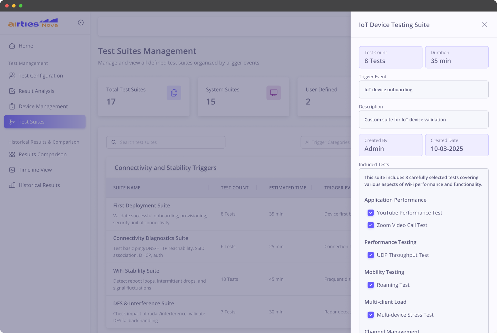 Test Suites Management Interface